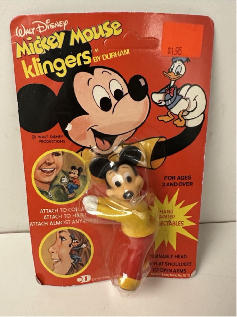 Vintage Mickey Mouse Klingers Squeeze Clip On Figure MOC Durham Industries